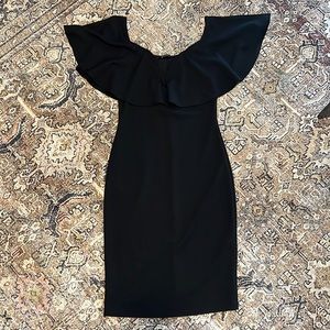 Off the shoulder black midi dress
